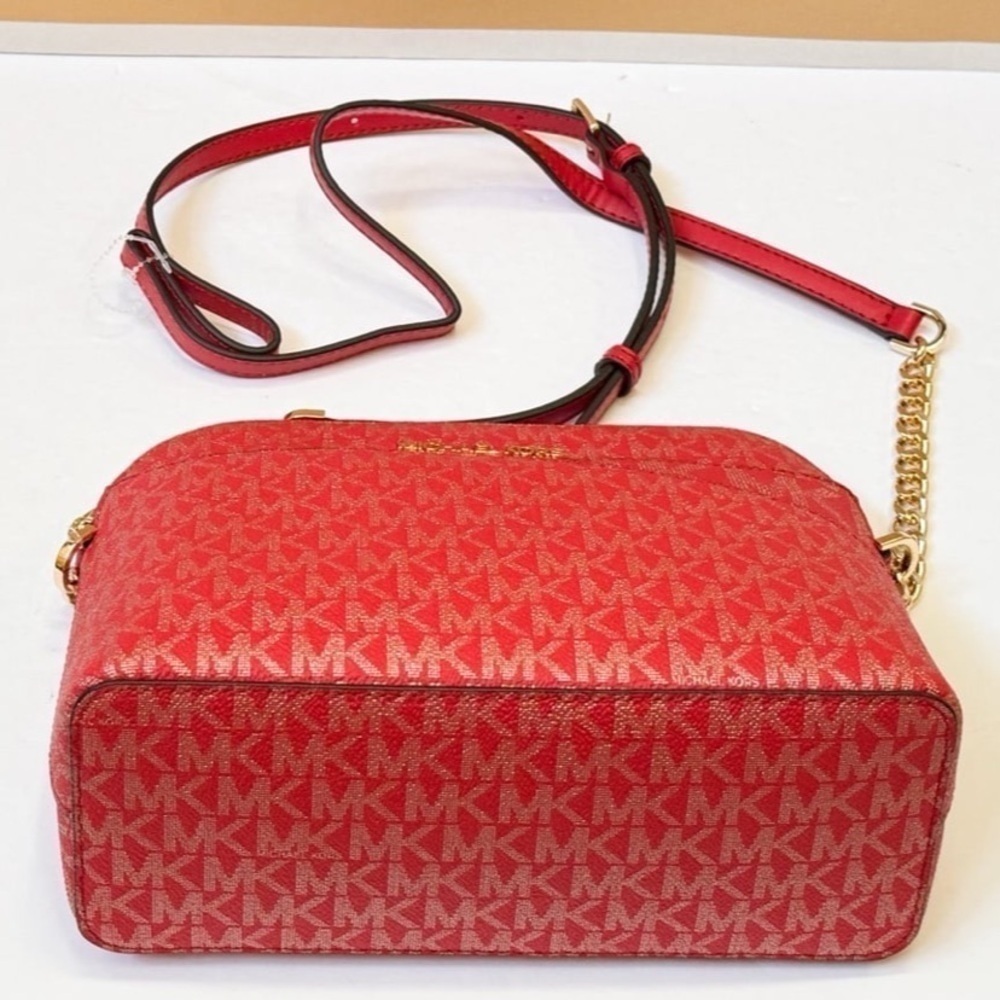 Michael Kors Jet Set Red Metallic Signature Logo Dome Crossbody Bag New Handbag - Picture 3 of 9